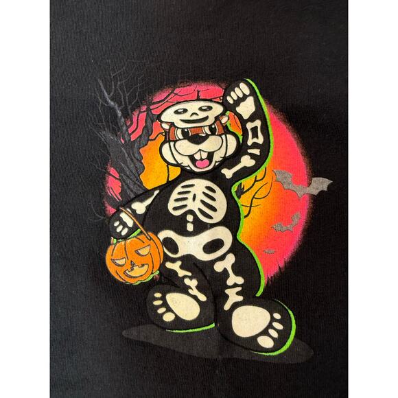 BUC-EES Halloween Skeleton Glow N Dark Black T-Shirt Front / Back Graphic Kid XS - Picture 2 of 10